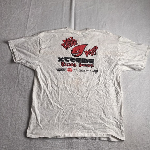 VTG NO FEAR United Blood Service White Short Sleeve Shirt Distressed Men's XL * - Picture 5 of 7